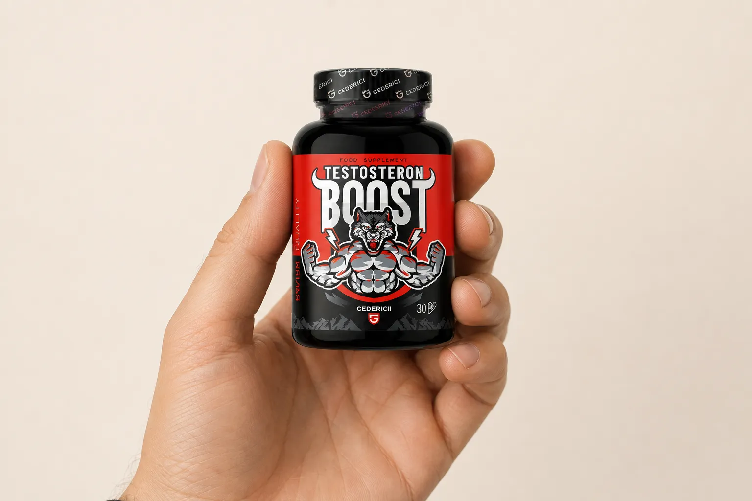 Testosteron Boost — Verpackung in der Hand
