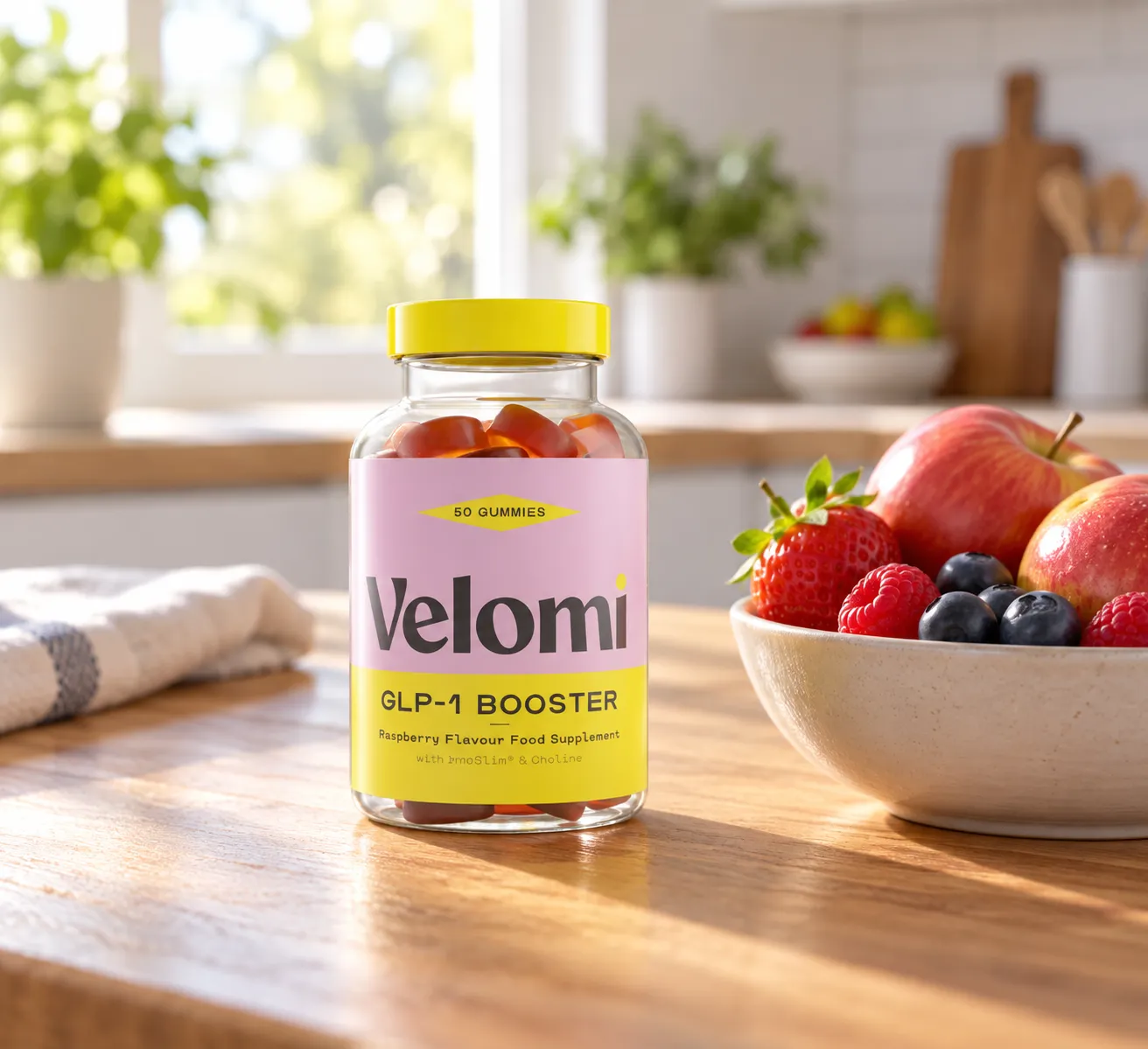 Velomi GLP-1 Gummies — Verpackung im Alltag