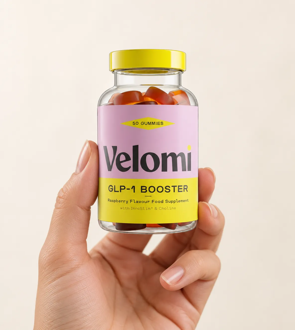 Velomi GLP-1 Gummies — Verpackung in der Hand