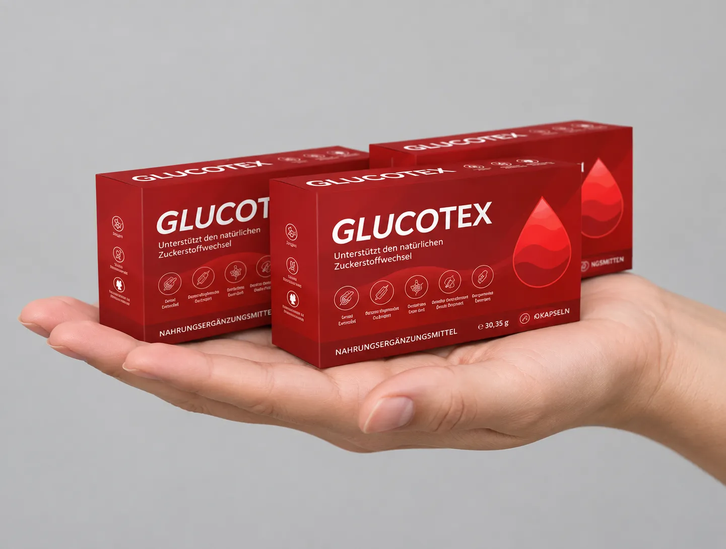 GLUCOTEX — Verpackung in der Hand