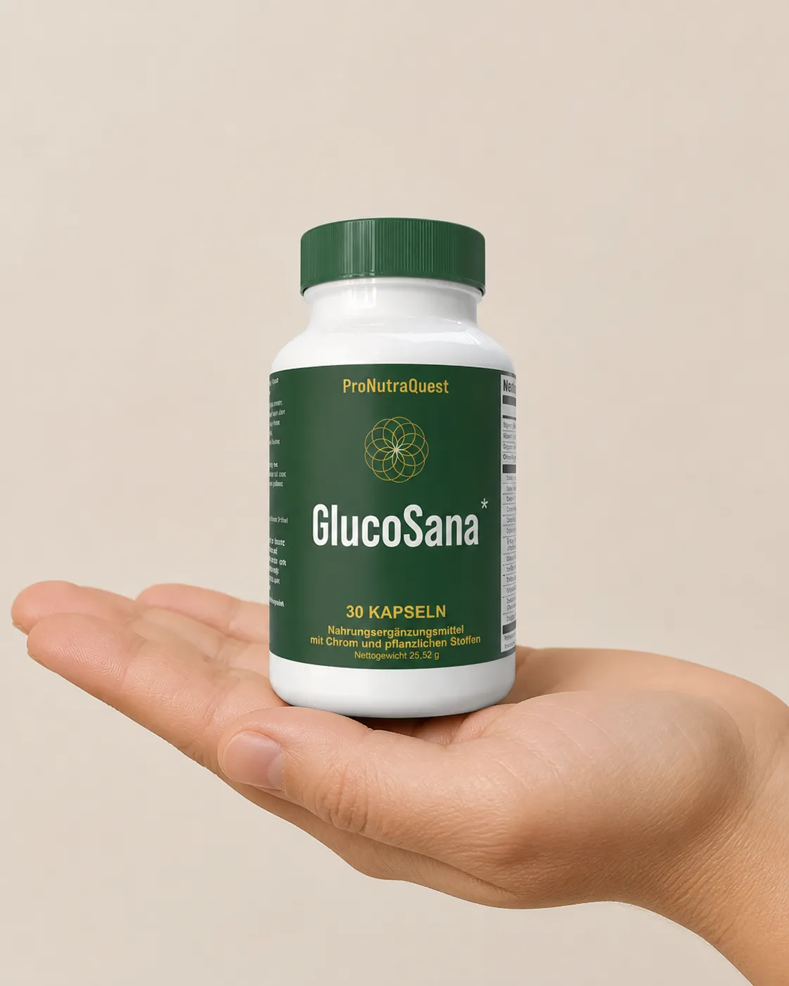 GlucoSana — Verpackung in der Hand