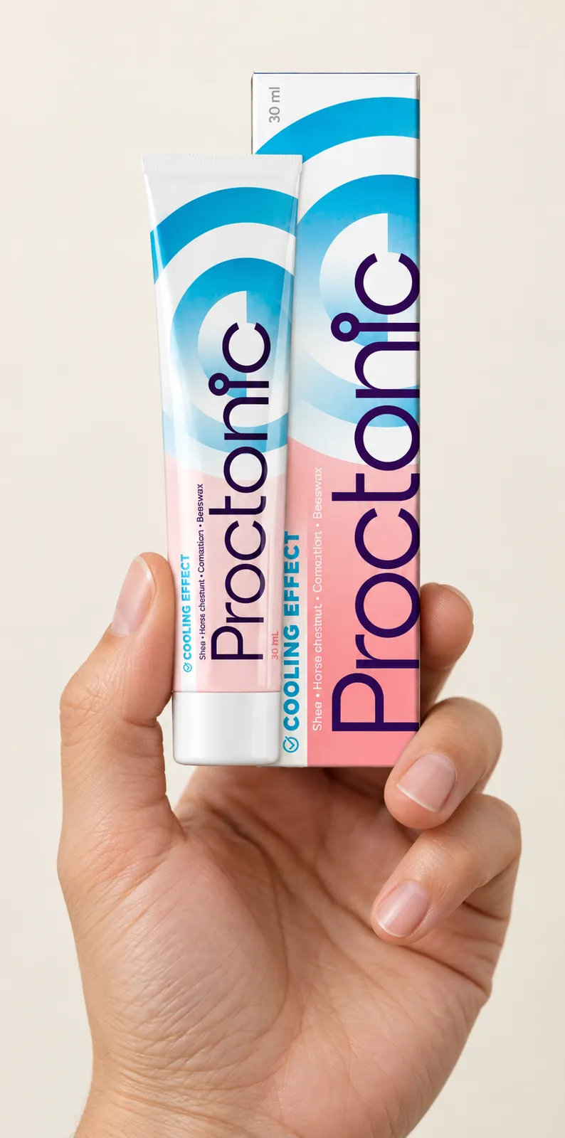 Proctonic — Verpackung in der Hand