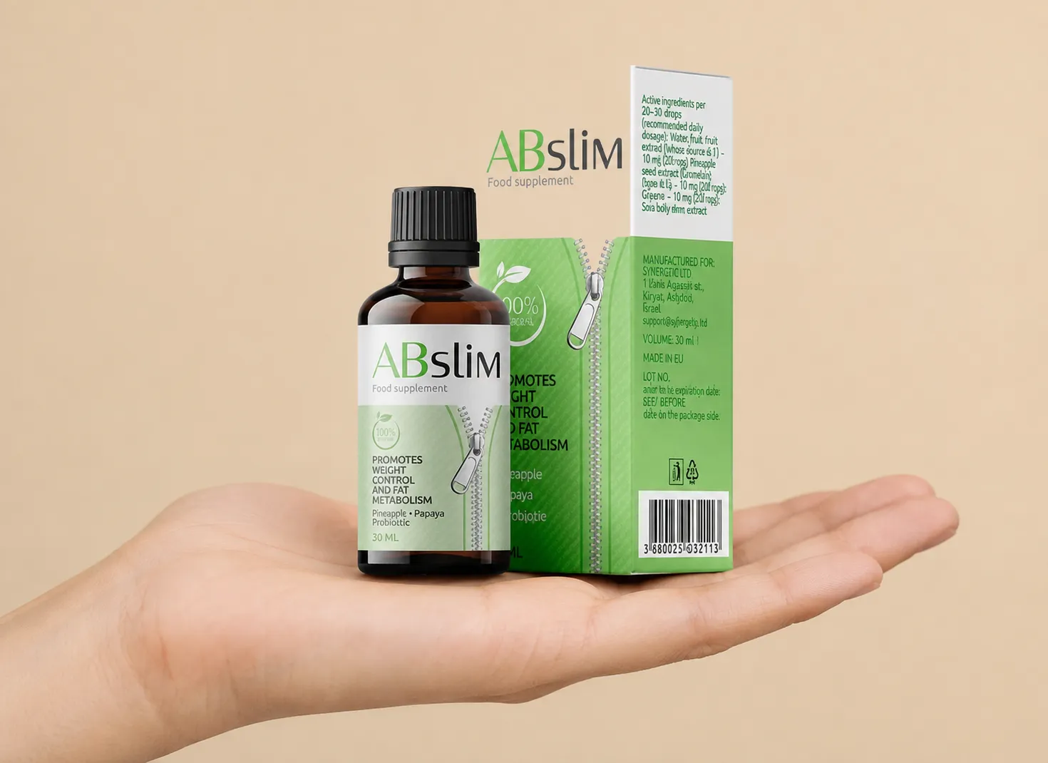 ABSlim — Verpackung in der Hand