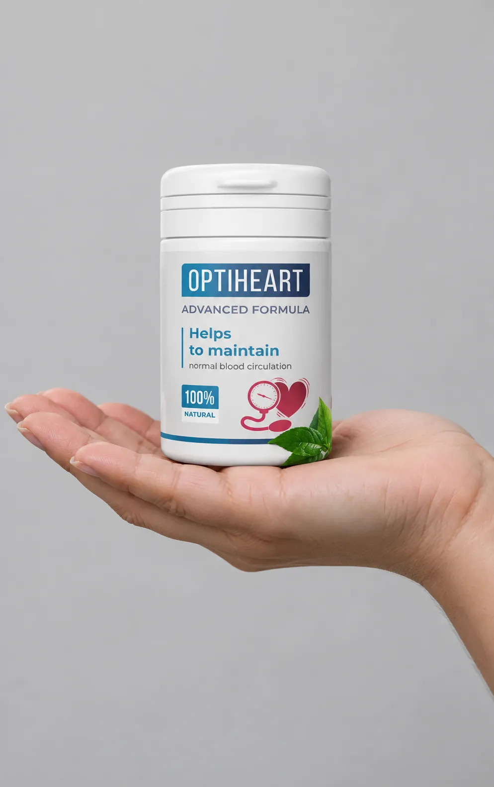 Optiheart — Verpackung in der Hand
