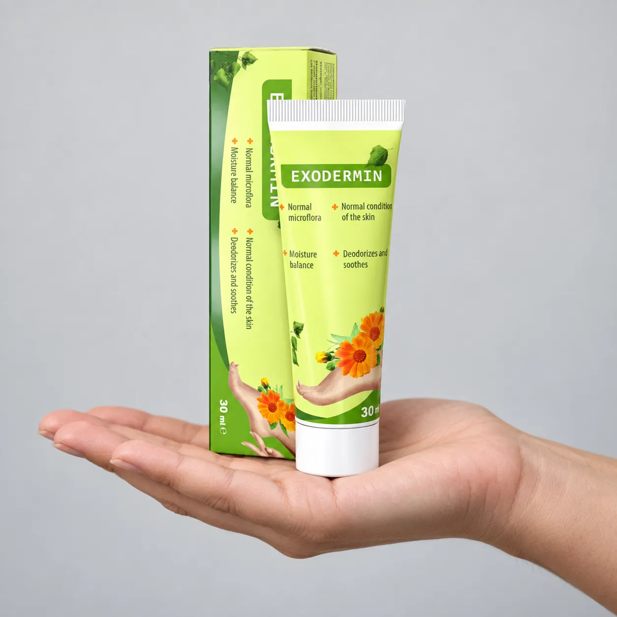 Exodermin — Verpackung in der Hand