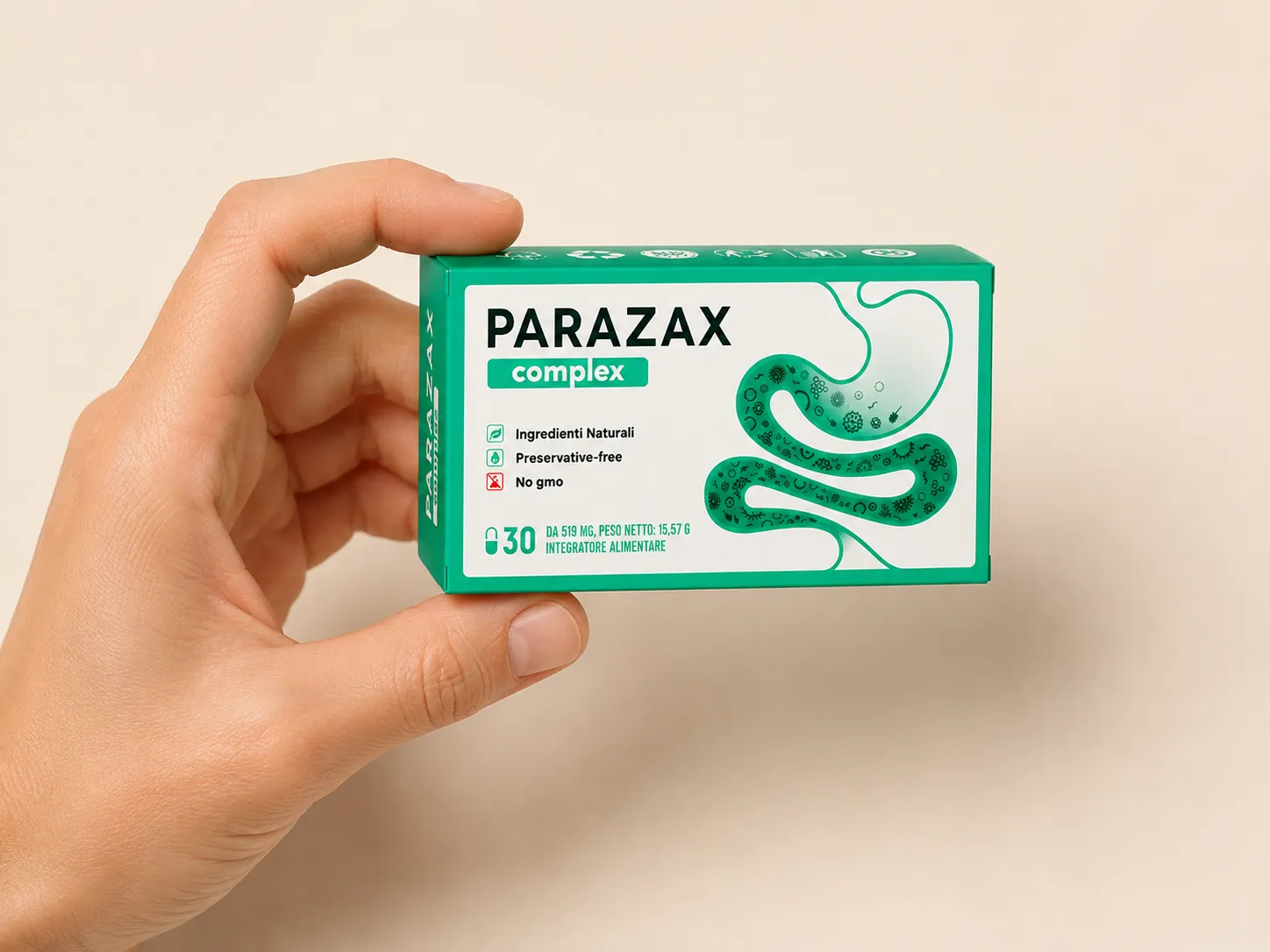 Parazax — Verpackung in der Hand
